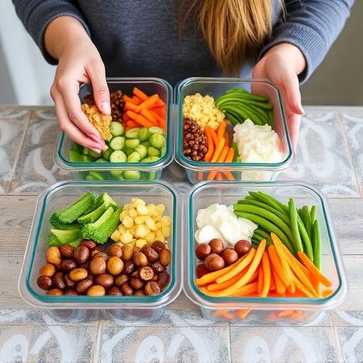 A person meal prepping healthy food containers.