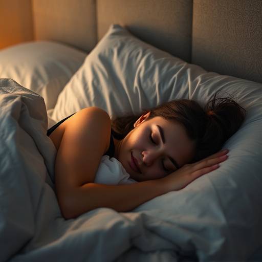 A person sleeping peacefully in a cozy bed with soft lighting.